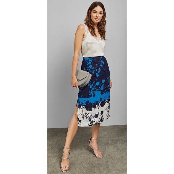 Ted Baker Selaah Bluebell Side Vent Midi Skirt Dark Blue Ted Baker Size 0 - Picture 1 of 12